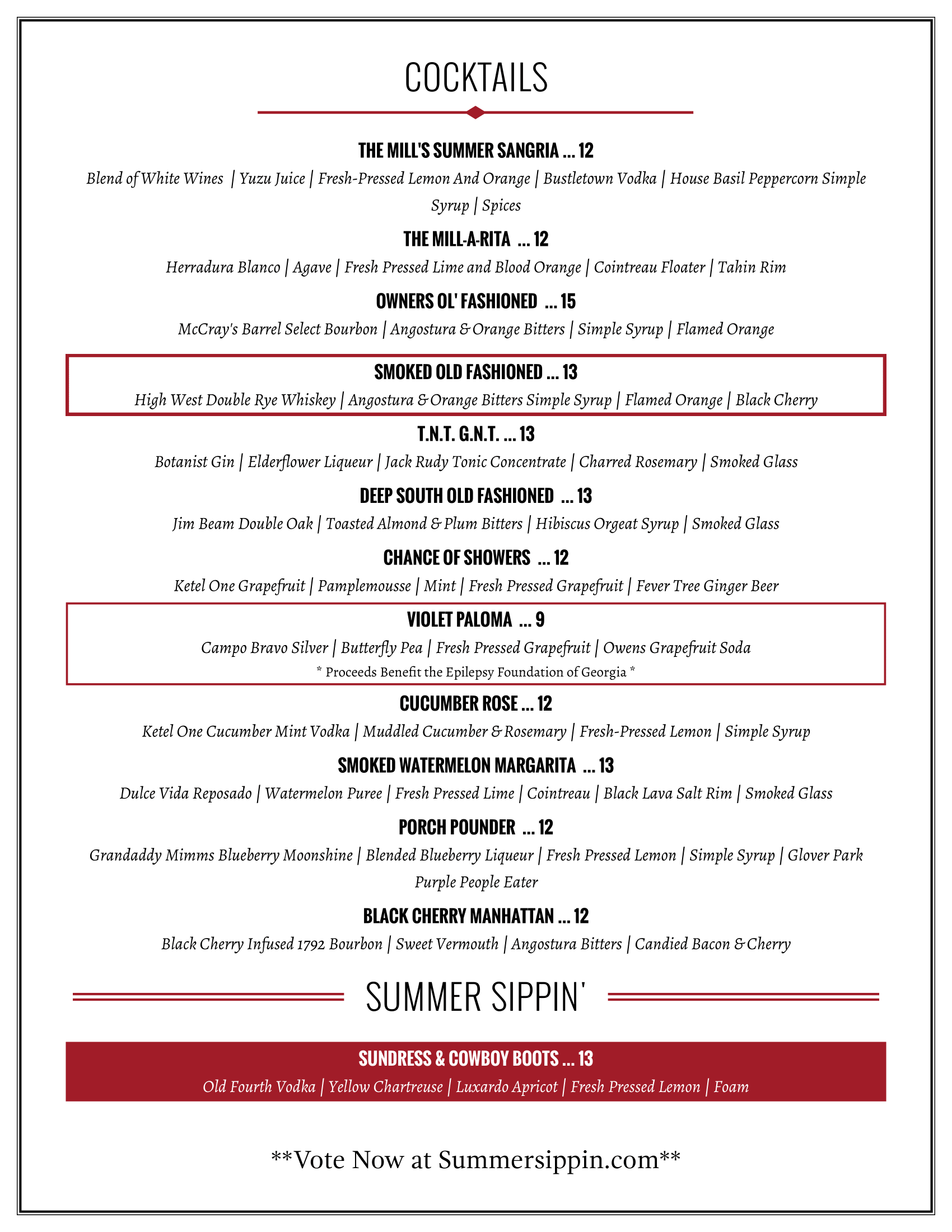 Cocktail Bar Roswell GA Red and White Wines